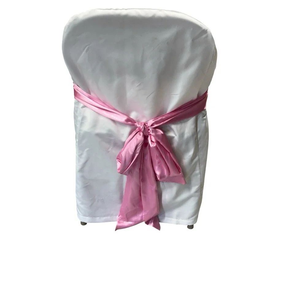 Set Of 10 Custommade Satin SlipCovers For Padded Folding Chairs Pink Black Bows
